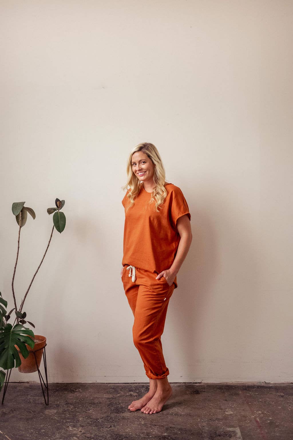 Hemp Women's Drawstring Pants in Burnt Orange