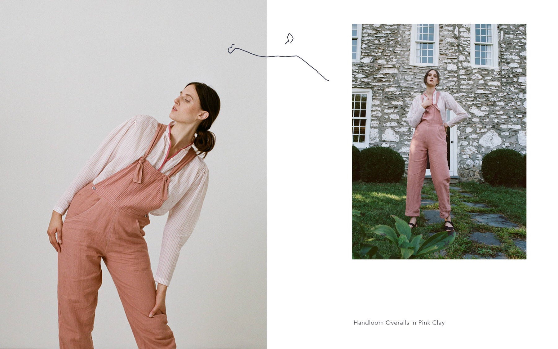 Handloom Linen Overalls in Pink Clay
